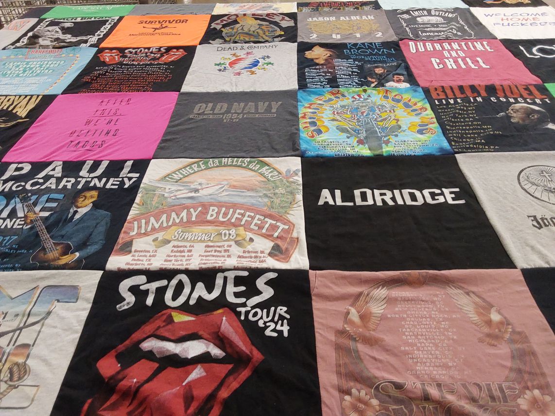 T-shirt quilt with music, concerts themes by Kelly from FL