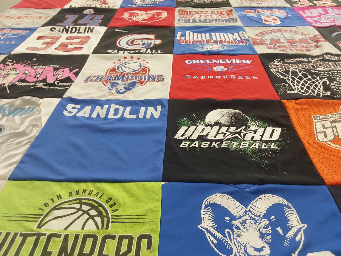 T-shirt quilt featuring upward basketball by Sandlin, from OH
