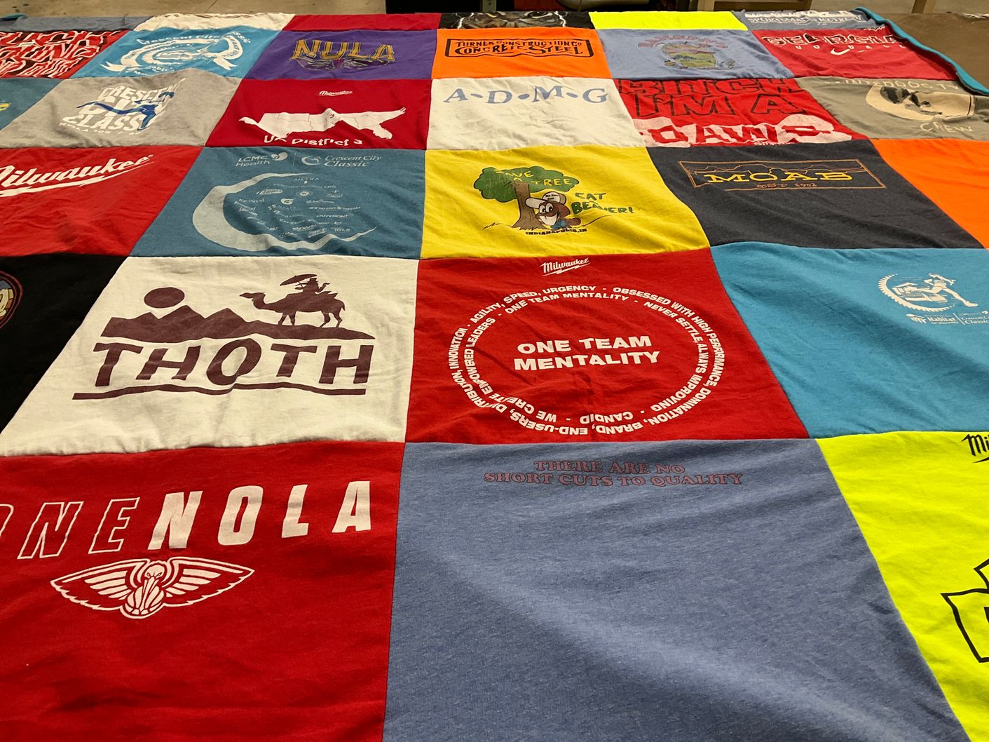 T-shirt quilt with sports, outdoor themes by Blair from LA