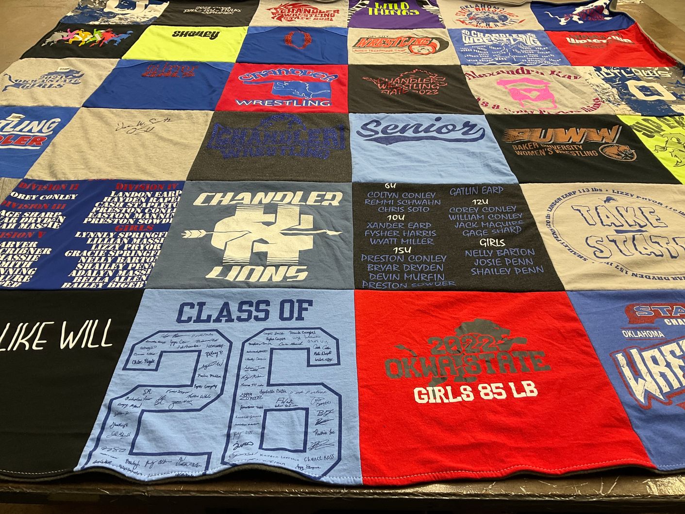 T-shirt quilt featuring chandler lions by Cory from OK