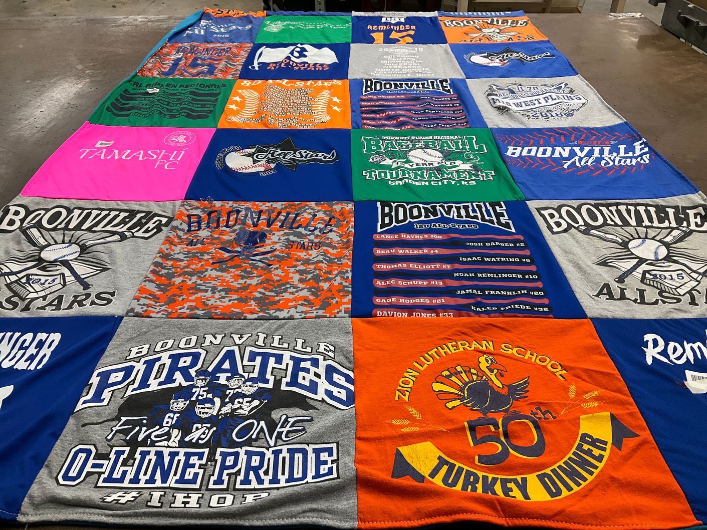 T-shirt quilt featuring boonville pirates, boonville all stars by Tina from MO