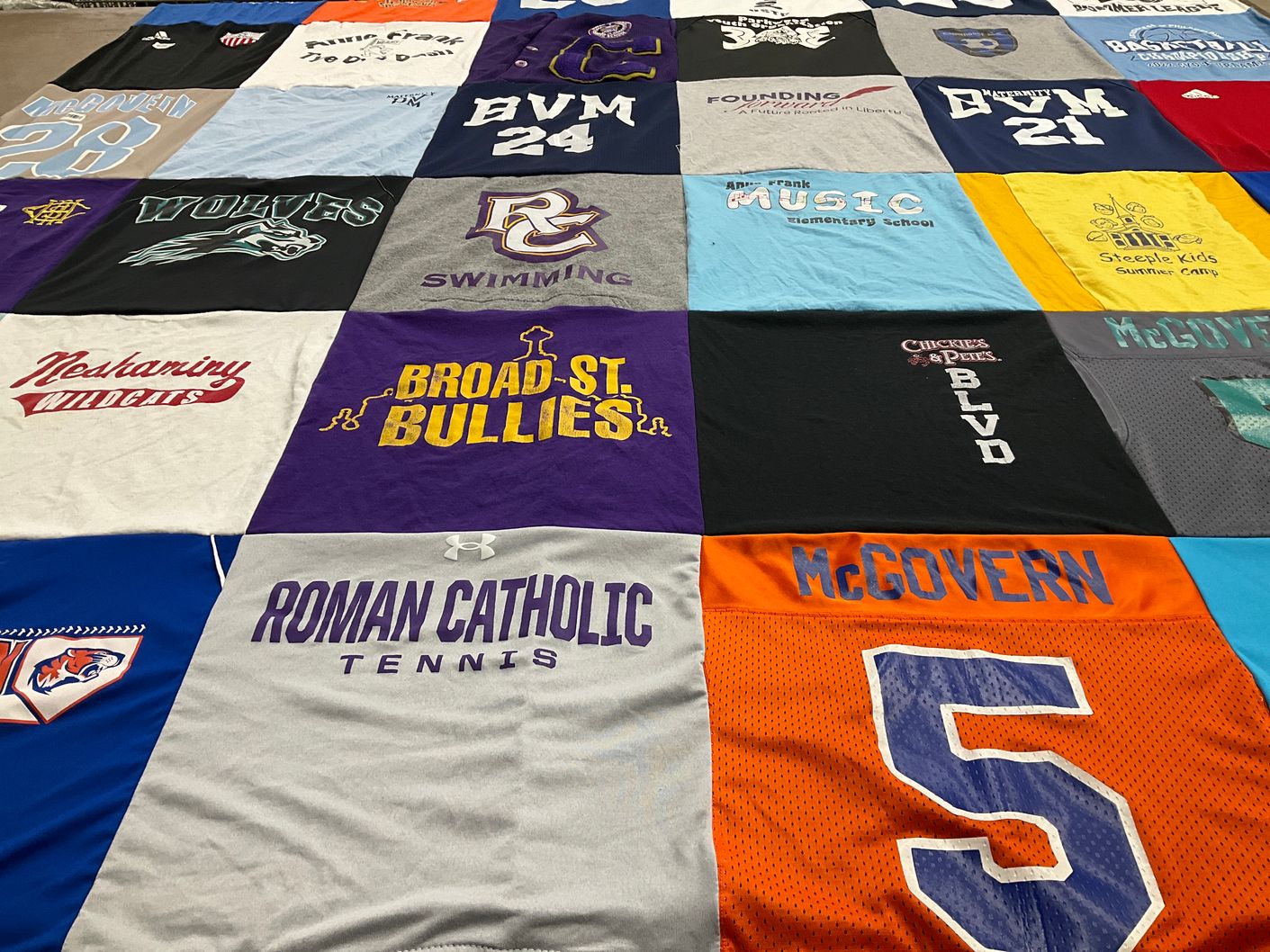 T-shirt quilt from roman catholic high school, nethaniry high school by Erin from PA