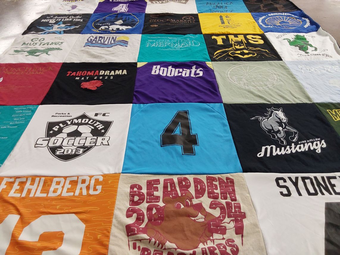 T-shirt quilt featuring plymouth soccer team, pine hollow mustangs by Kaedi from WA