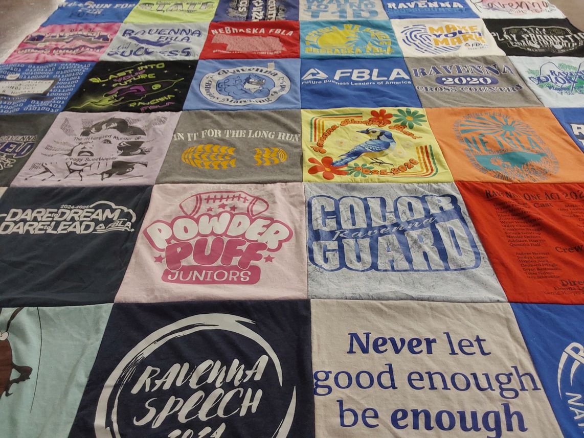 T-shirt quilt featuring ravenna high school color guard by Stacy from NE