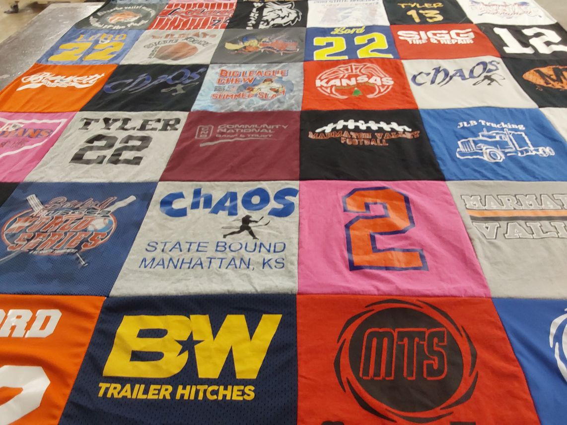 T-shirt quilt with sports, quilting themes by Wendee from KS