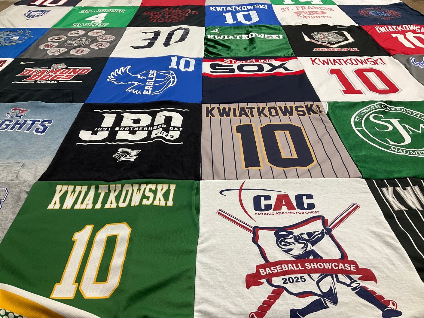 T-shirt quilt featuring diamond dogs, eagles by Kristie from OH