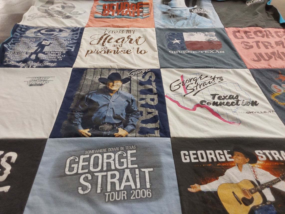 T-shirt quilt with country music themes by Linda from OK