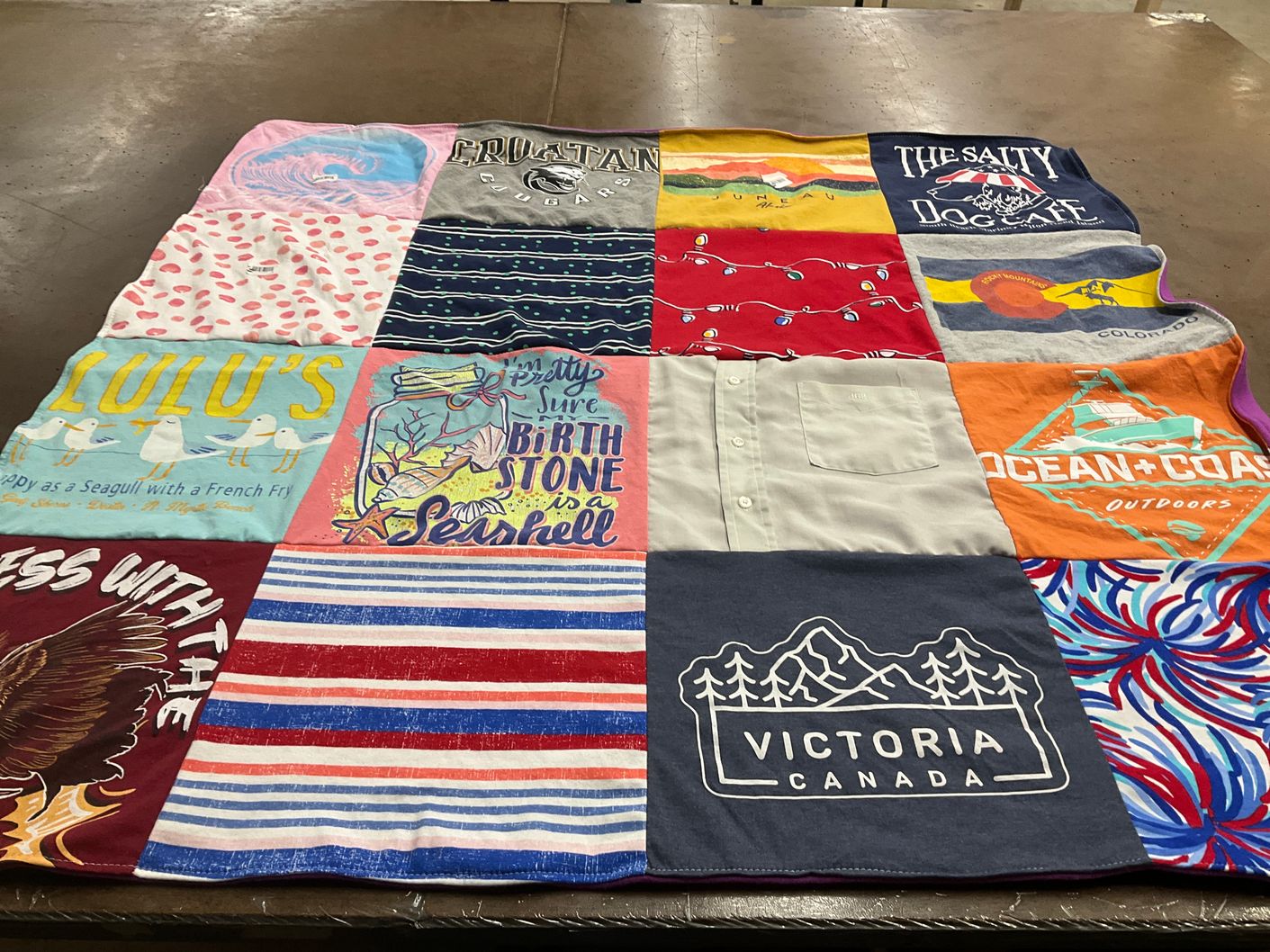 T-shirt quilt with outdoors, ocean themes by Harriett from NC