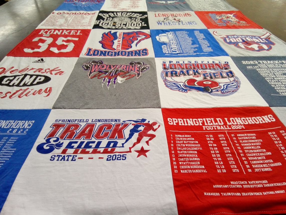 T-shirt quilt featuring springfield longhorns football, springfield longhorns track and field by Jennifer from CO