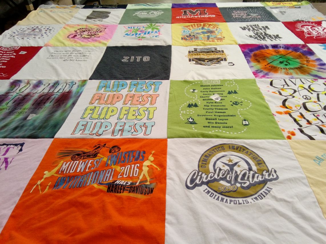 T-shirt quilt with gymnastics themes by Kimberly from IL