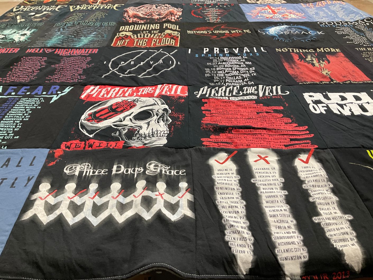 T-shirt quilt with music, concerts themes by Michael from GA