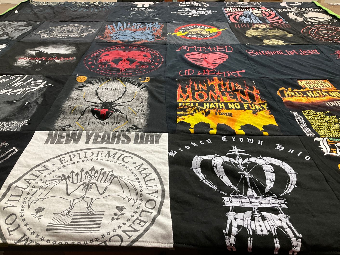 T-shirt quilt with music, metal themes by Michael from GA