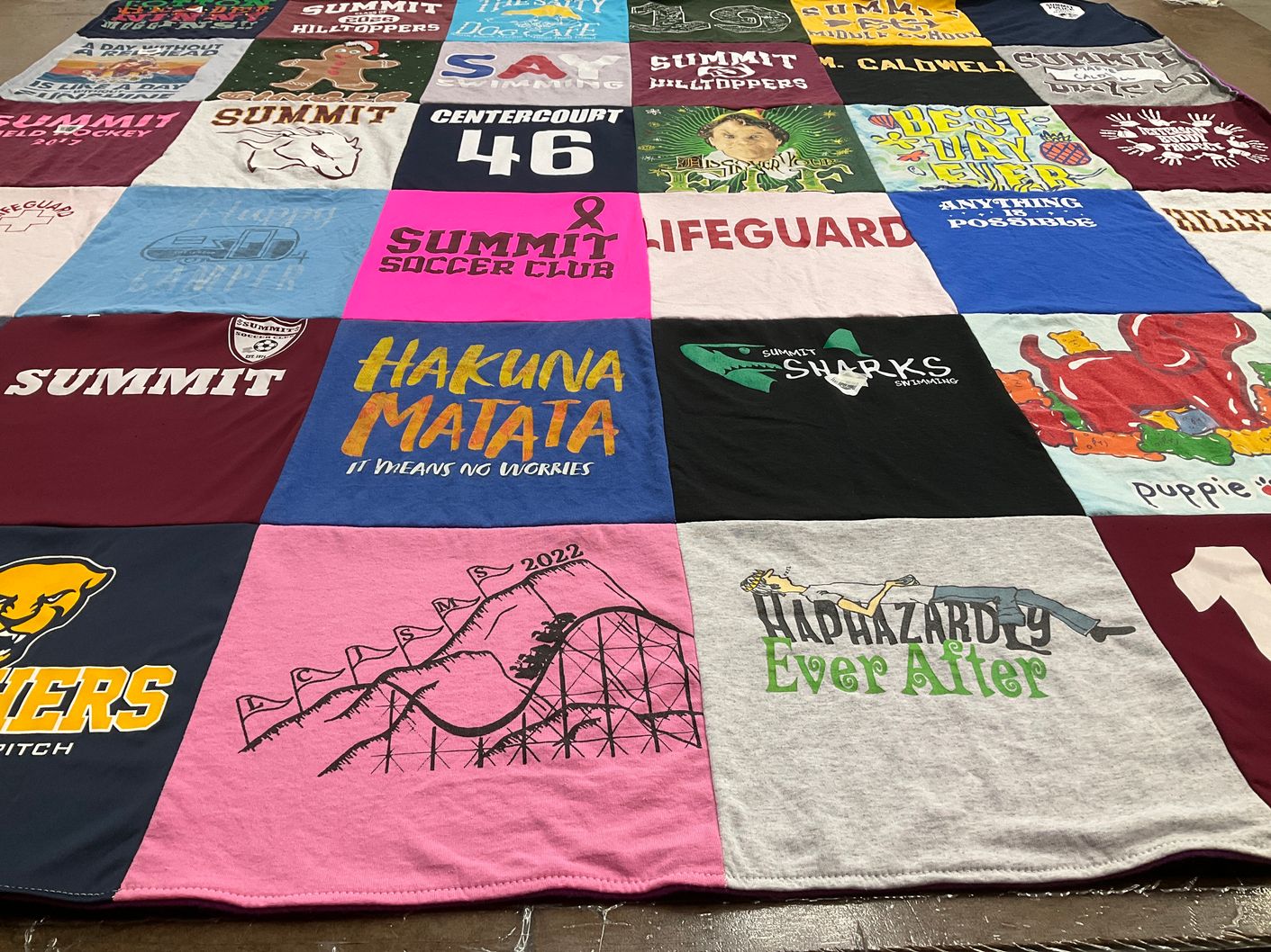T-shirt quilt featuring summit hiltoppers, summit sharks by Jennifer from NJ