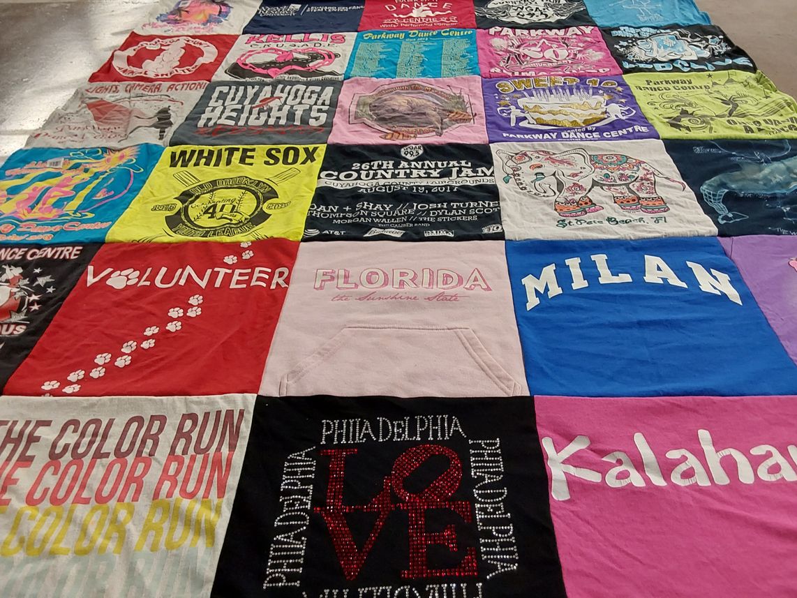 T-shirt quilt with dance, volunteering themes by Melinda from OH