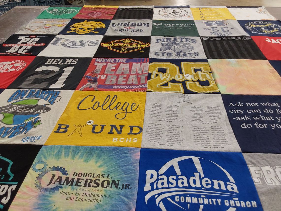 T-shirt quilt featuring tampa bay rays, pirates gym rats by Susan from FL