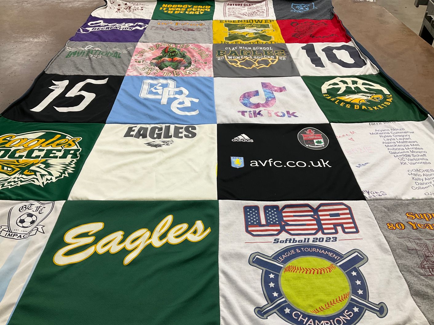 T-shirt quilt featuring eagles basketball, eagles soccer by Laura from OH