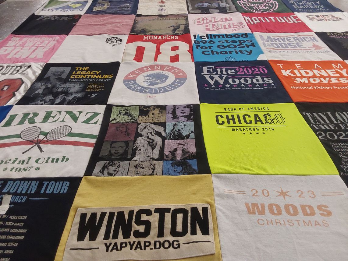 T-shirt quilt with charity, running themes by Ashley from CA