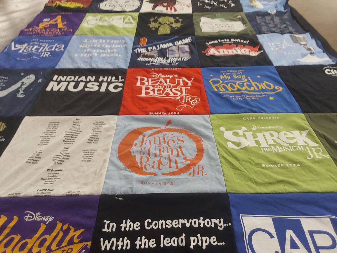 T-shirt quilt with musical theater, performing arts themes by Brooke from OH