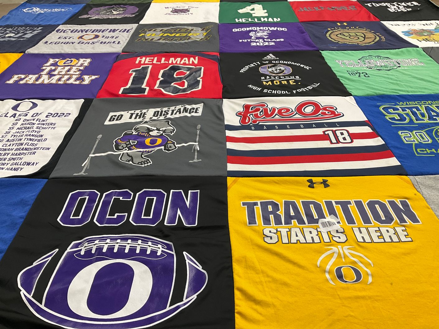 T-shirt quilt featuring ocon football, ocon basketball by jill from WI