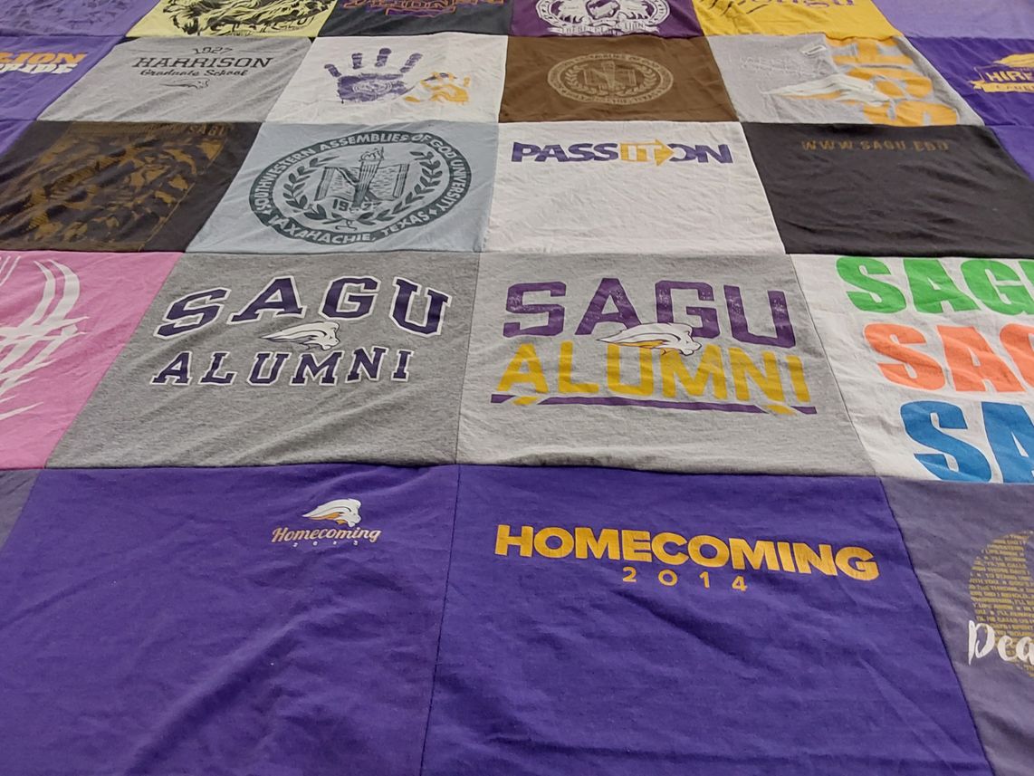 T-shirt quilt from southwestern assemblies of god university by Bryce from TX