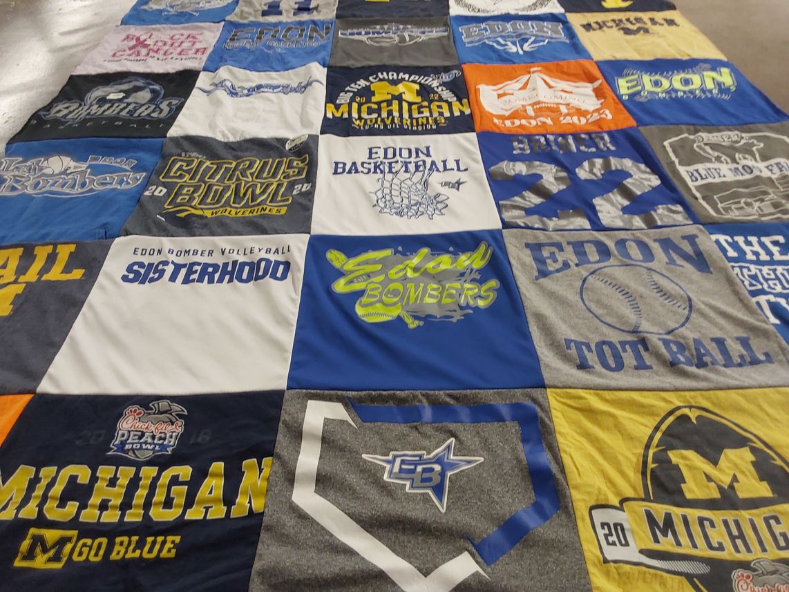 T-shirt quilt featuring michigan wolverines, edon bombers by Kory from OH