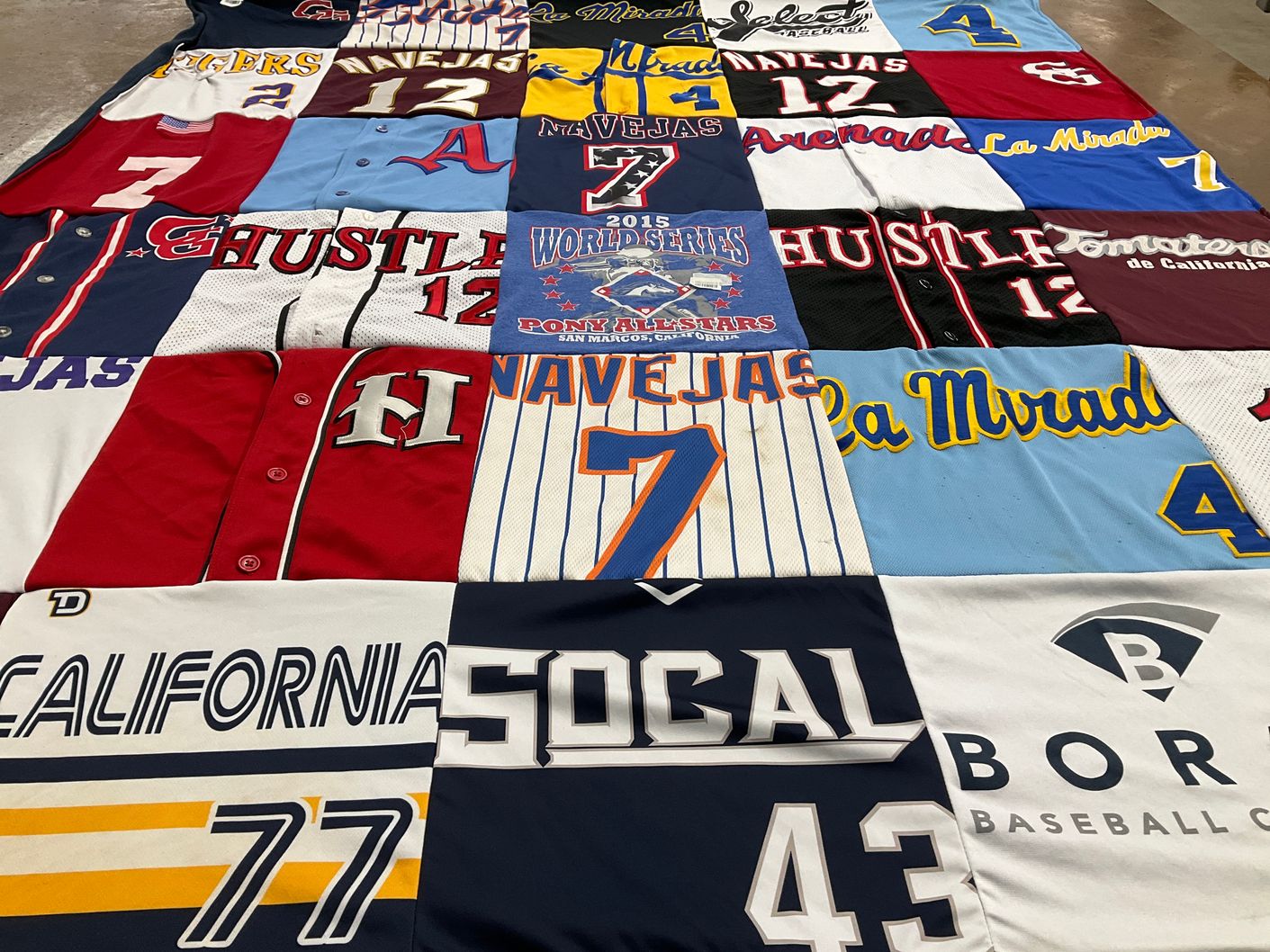 T-shirt quilt with baseball themes by Claudia from CA