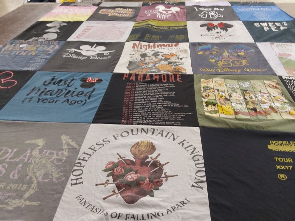 T-shirt quilt with disney, music themes by Alexandria from TX