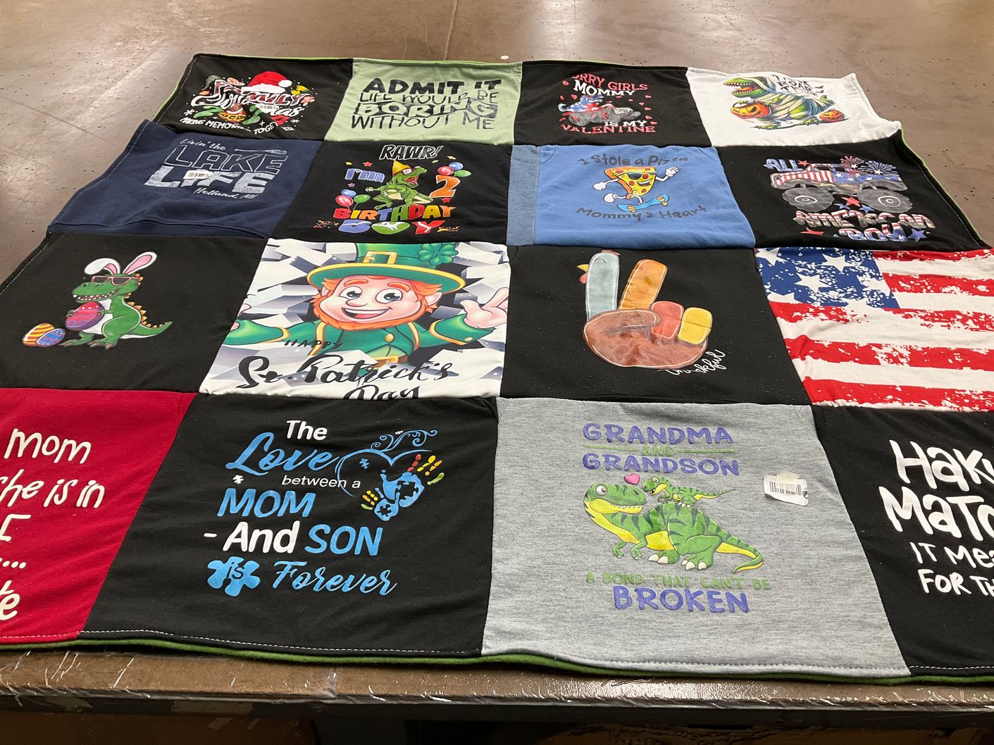 T-shirt quilt with family, celebrations themes by deborah from CA