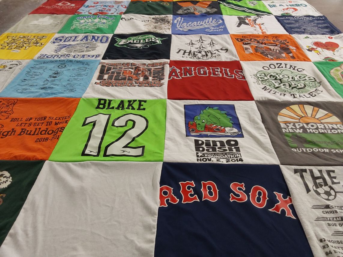 T-shirt quilt featuring angels baseball team, boston red sox baseball team by Melinda from CA