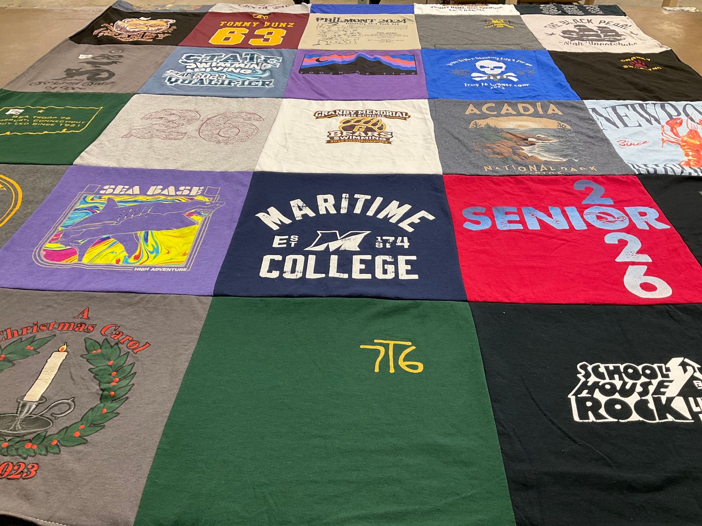 T-shirt quilt from maritime college by Megan from CT