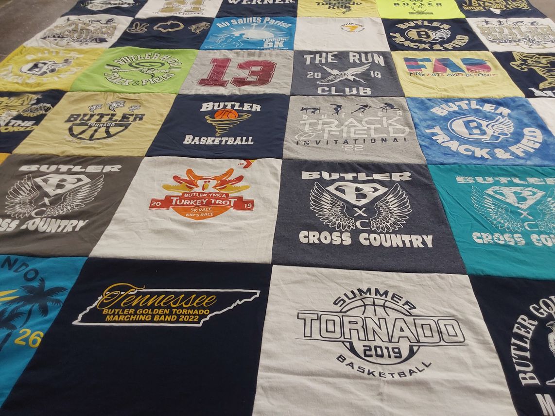 T-shirt quilt featuring butler basketball, butler track and field by Stephanie from PA