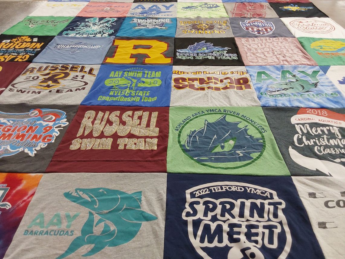 T-shirt quilt featuring russell swim team, aay swim team by Jennifer from KY