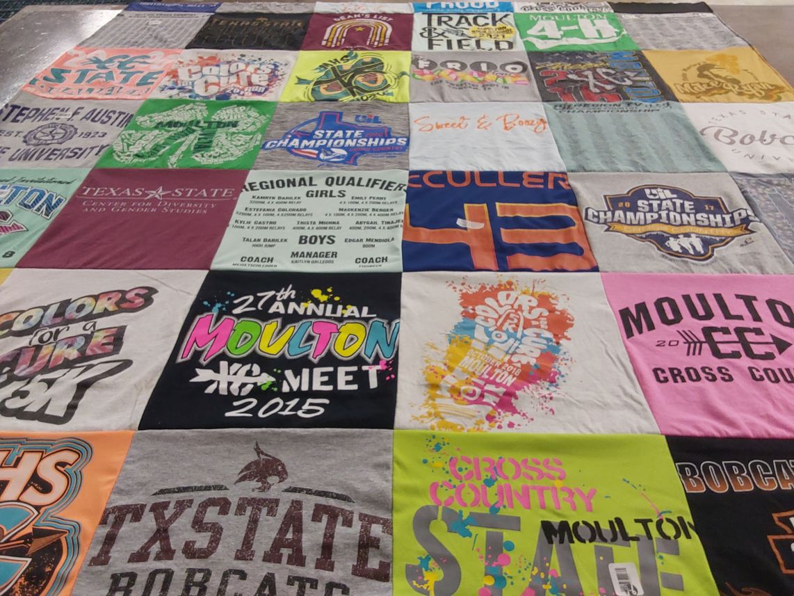T-shirt quilt from texas state university, moulton high school by BRITTANIA from TX