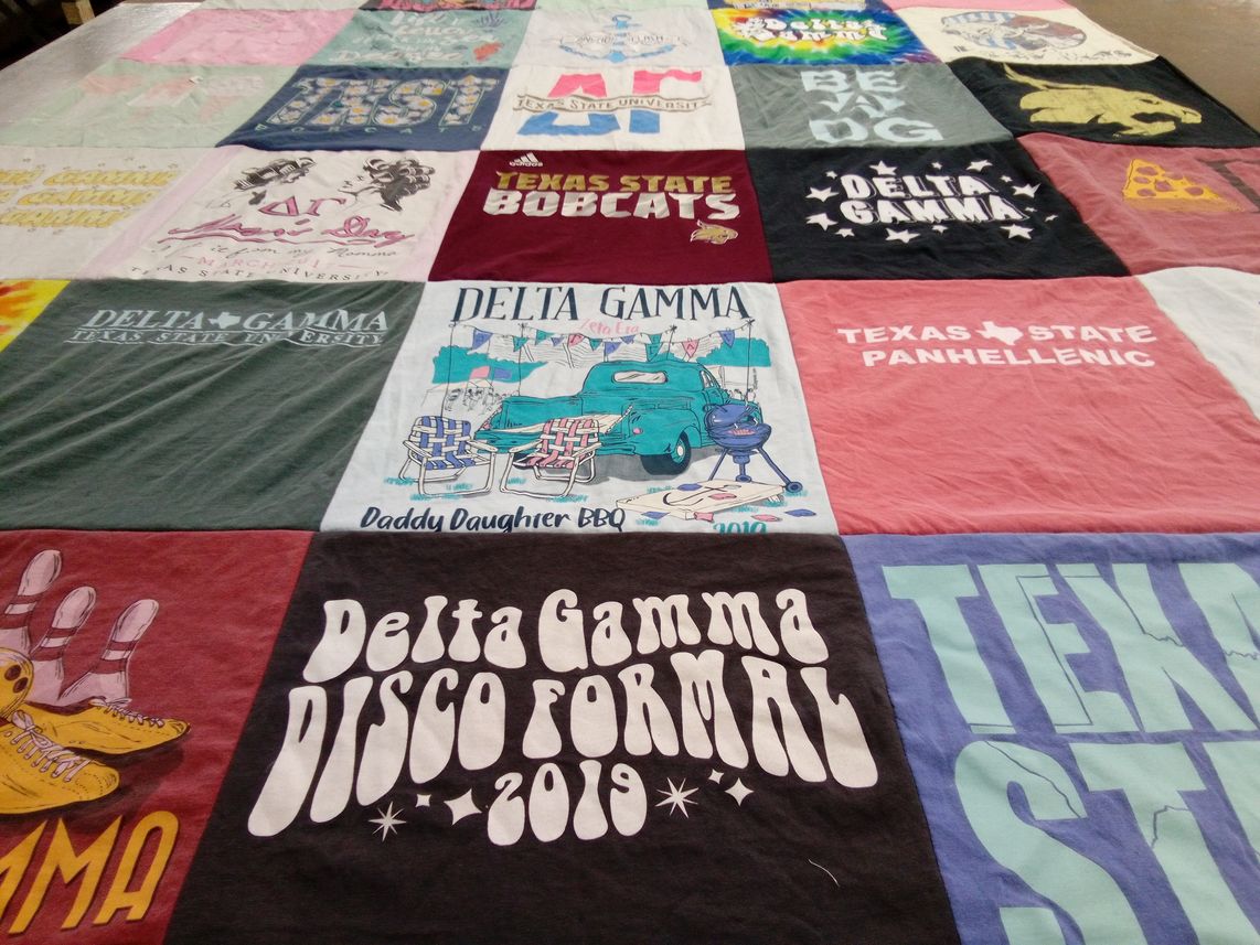 T-shirt quilt featuring texas state university bobcats by Alice from TX