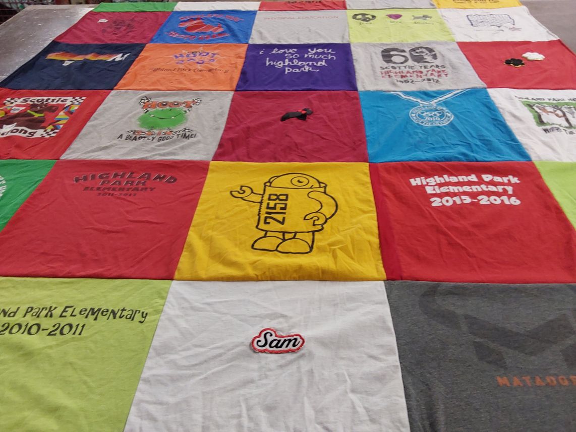 T-shirt quilt from highland park elementary school by Lea from TX