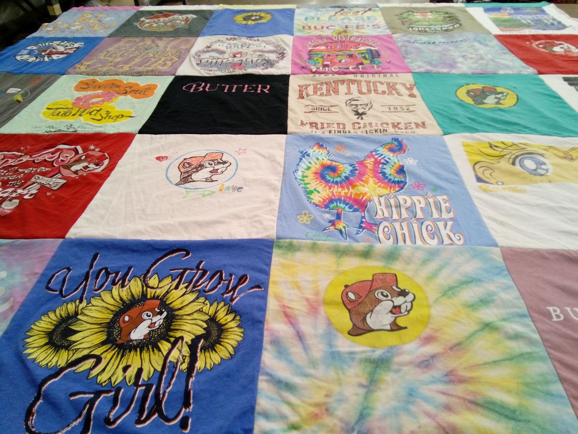 T-shirt quilt with food, southern culture themes by Jessa from MS