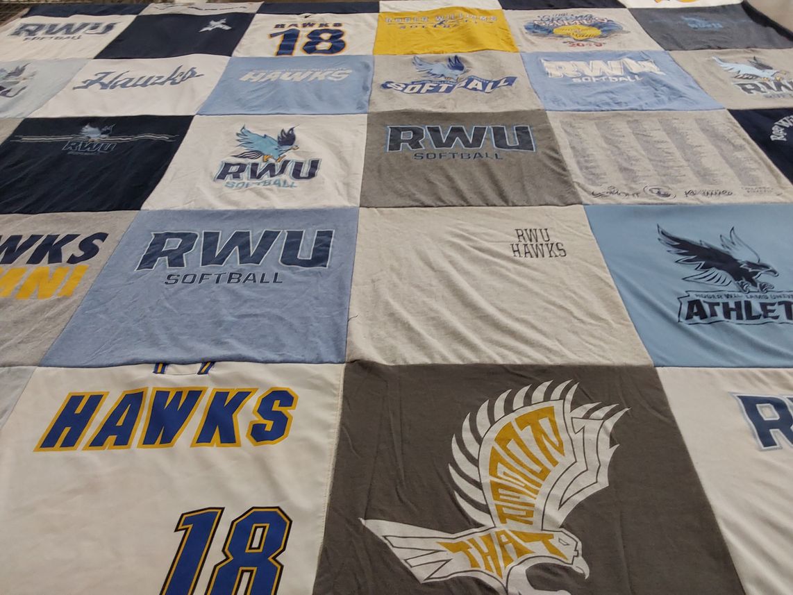 T-shirt quilt featuring roger williams university softball, roger williams university hawks by Elizabeth from RI