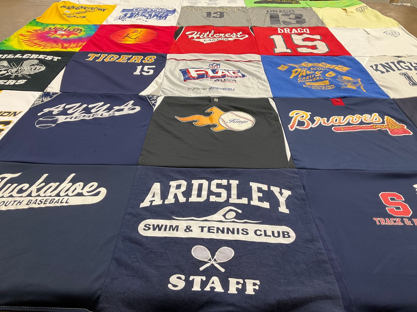 T-shirt quilt with baseball, swimming themes by Barbara from NY