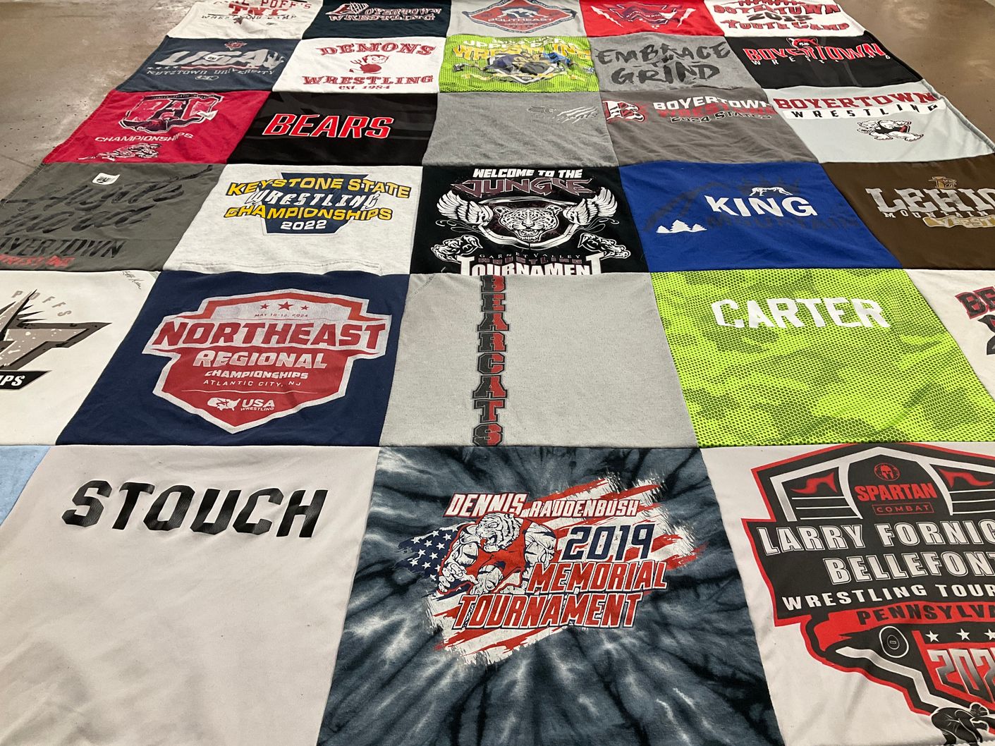 T-shirt quilt with wrestling themes by Andrea from PA