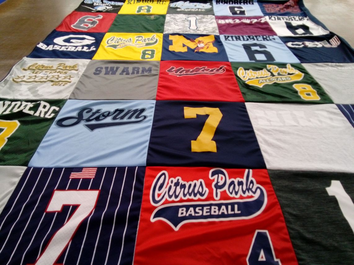 T-shirt quilt with baseball themes by Bridget from FL