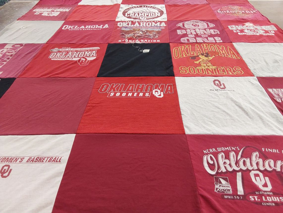 T-shirt quilt featuring oklahoma sooners women's basketball by Marsha from OK