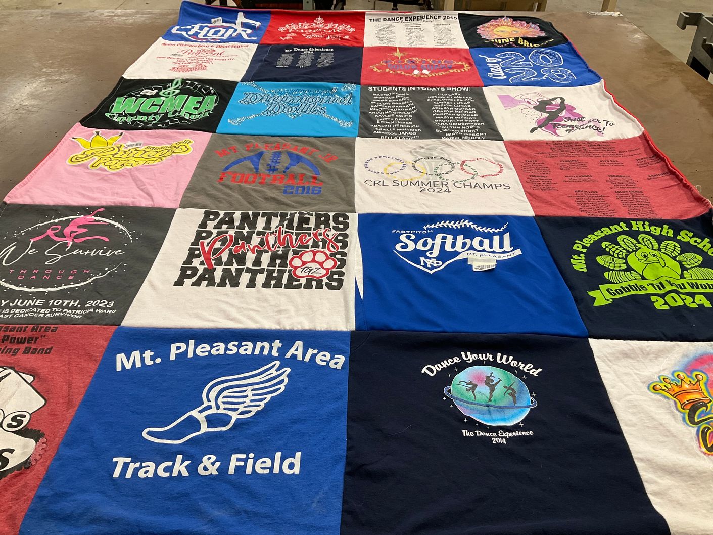 T-shirt quilt featuring mt. pleasant panthers by Jamie from PA