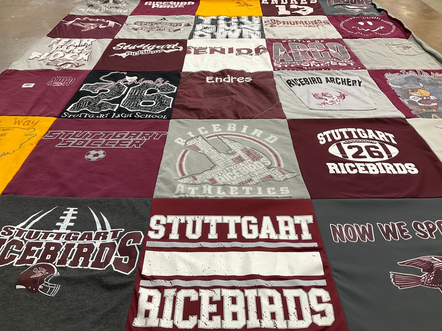 T-shirt quilt featuring stuttgart ricebirds by Ashley from AR