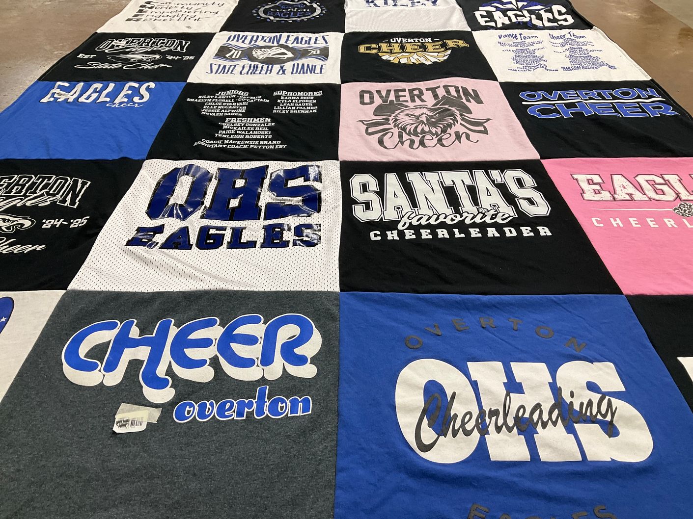 T-shirt quilt featuring overton cheerleading by Lorna from NE
