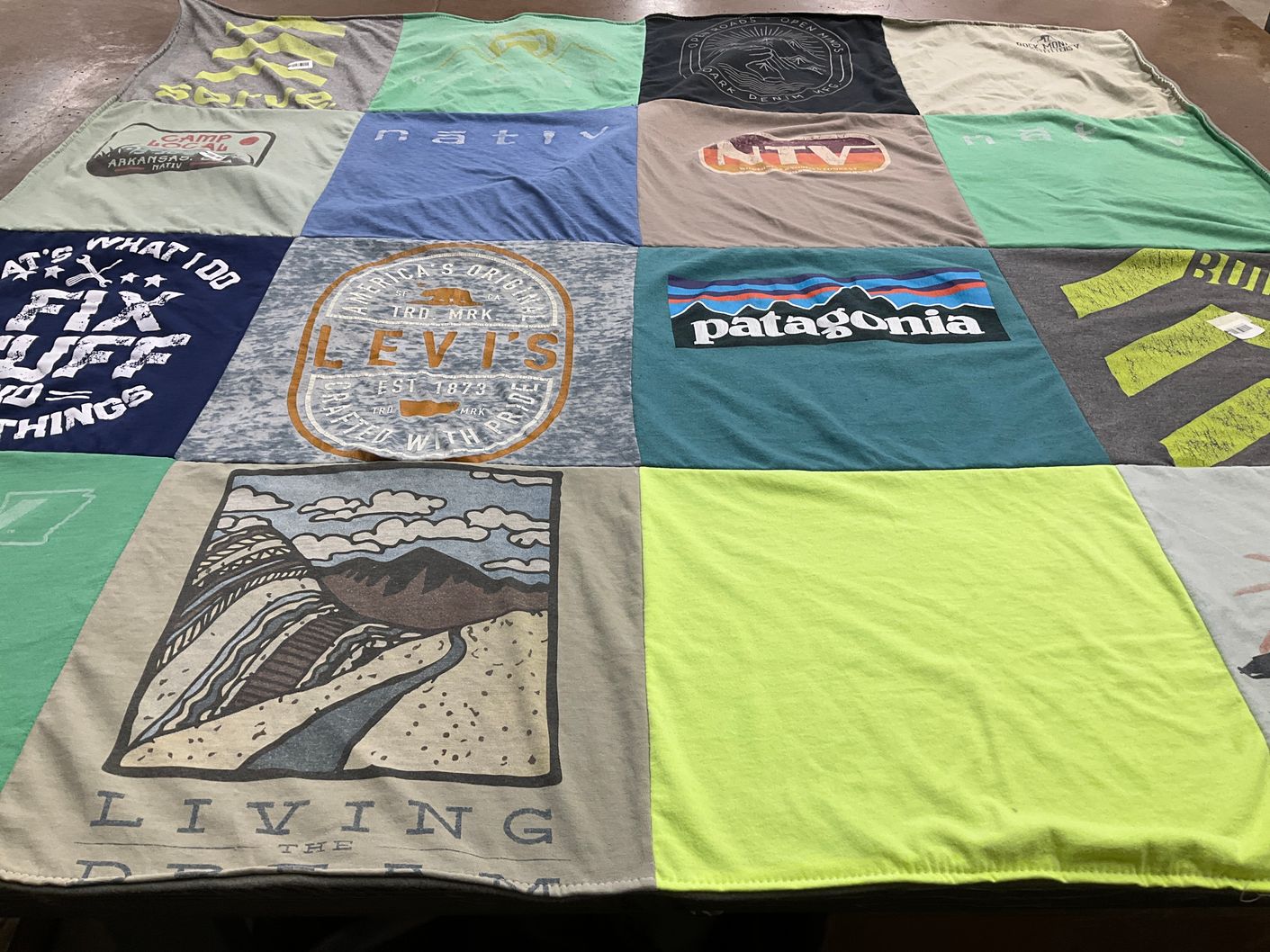 T-shirt quilt with outdoor activities, travel themes by Melissa from AR