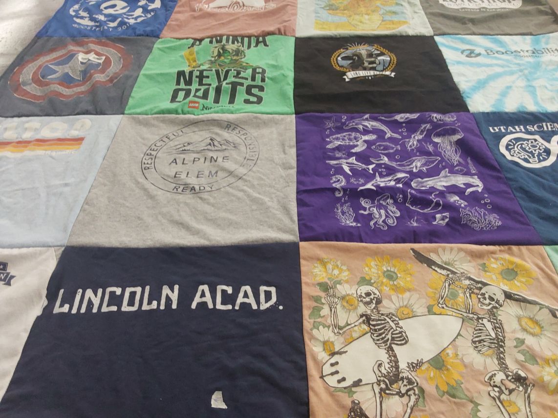 T-shirt quilt from alpine elementary school, lincoln academy by Crystal from UT