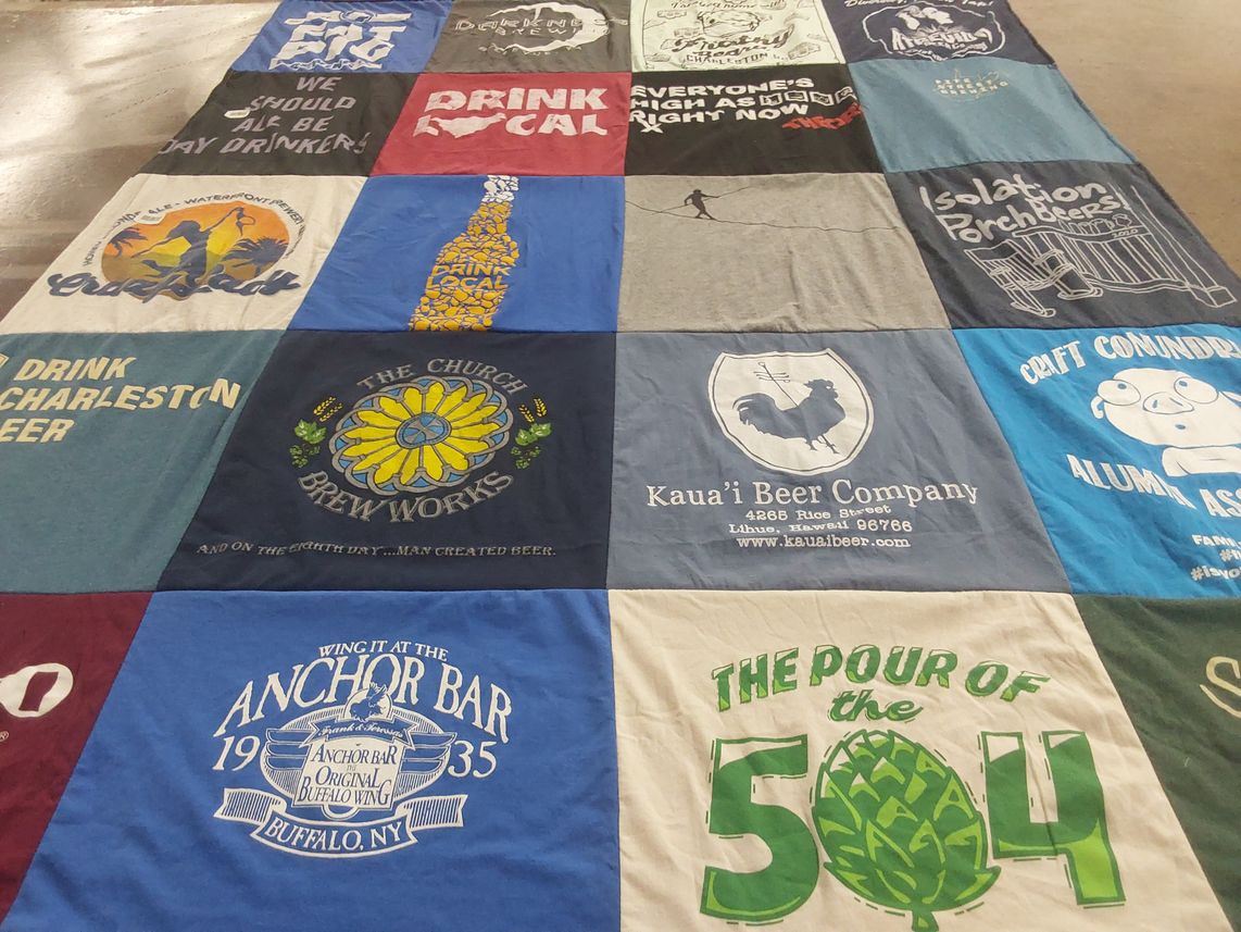 T-shirt quilt with beer, drinking themes by Lisa from SC