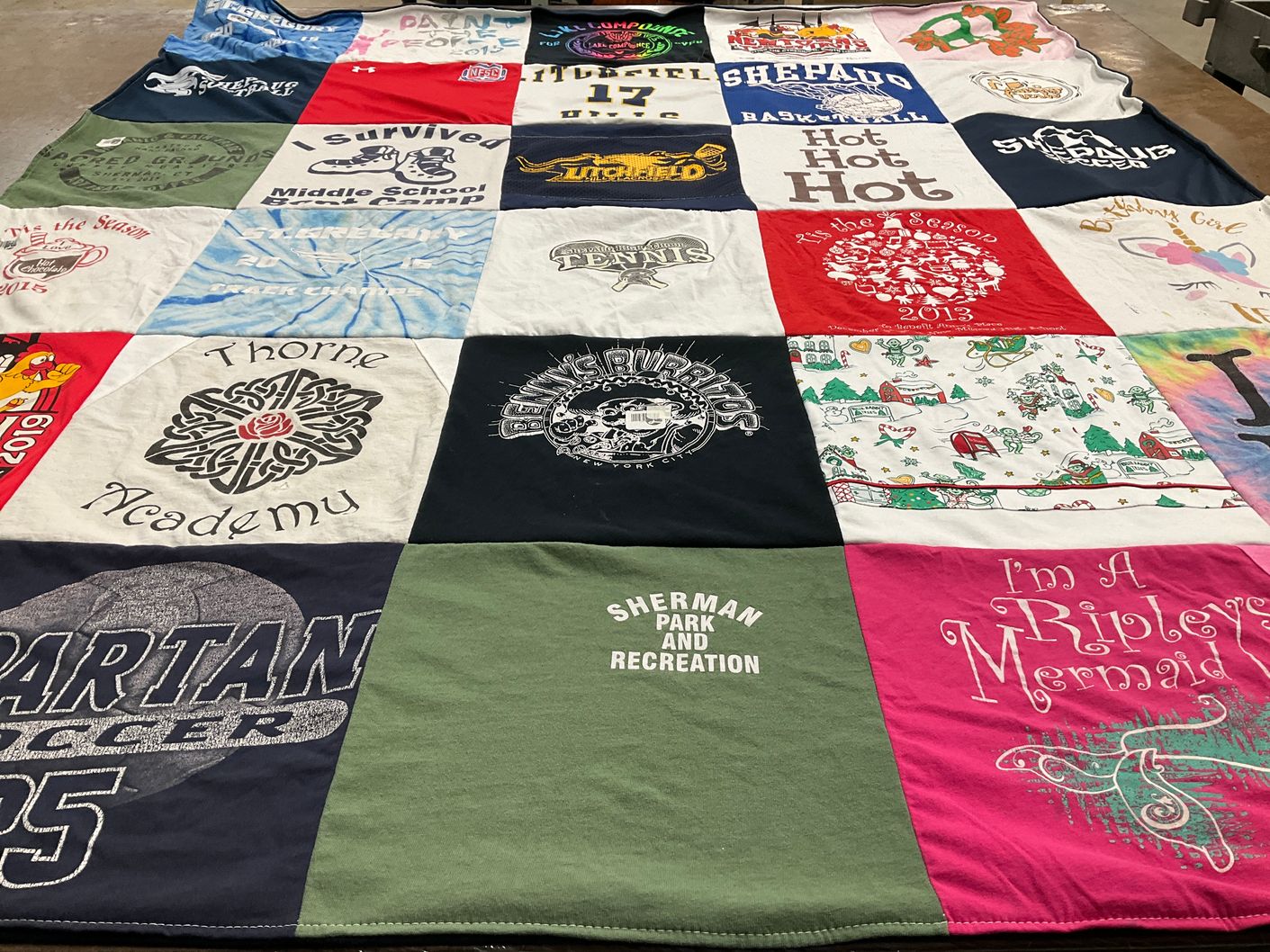 T-shirt quilt featuring shepaug valley high school basketball, spartan soccer by Stephanie from CT