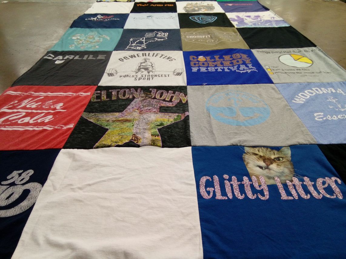 T-shirt quilt with comedy, fitness themes by jason from MA