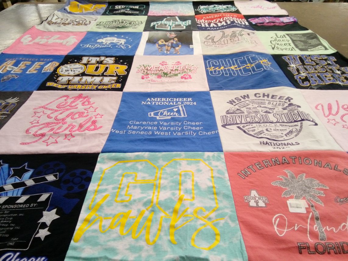 T-shirt quilt featuring maryvale varsity cheer, clarence varsity cheer by Kaitlyn from NY